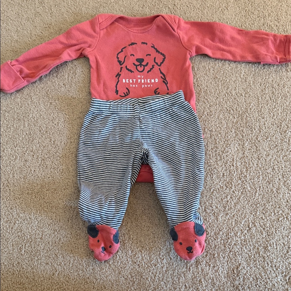 Carter's Light Red  and Gray Baby Footie Set